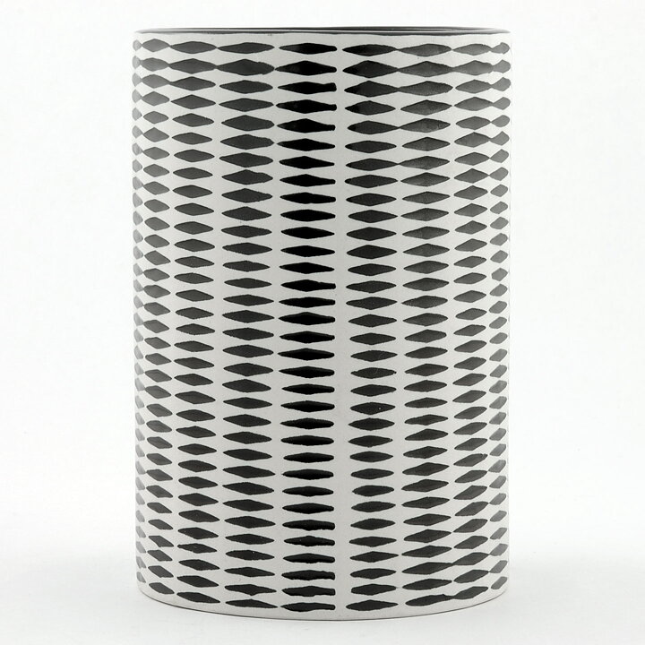Stig Lindberg (Domino 1954) Black/White Cylinder Vase with Geometric Decor 15 cm