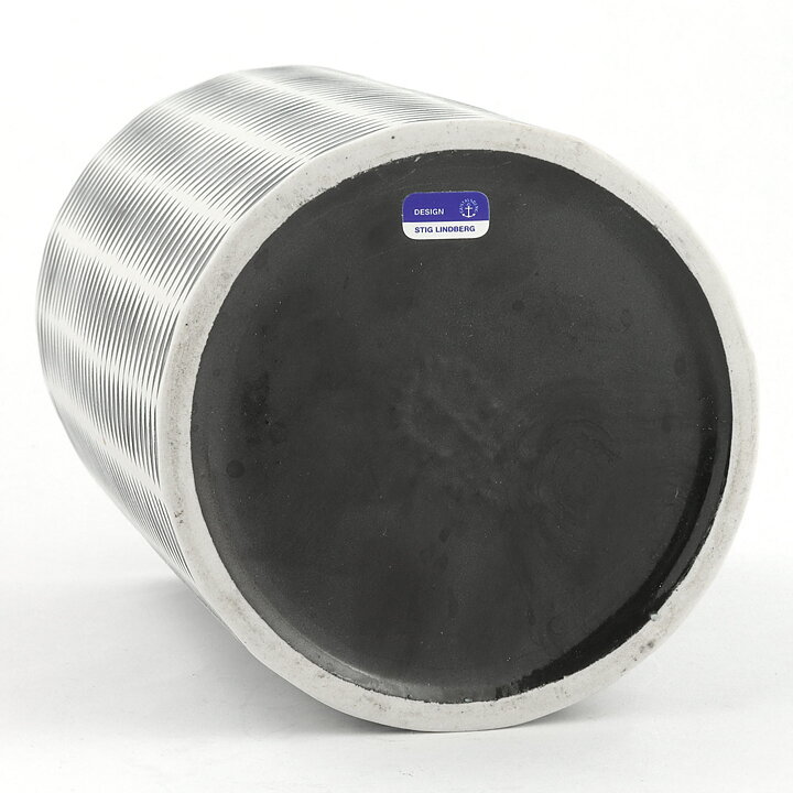 Stig Lindberg (Domino 1954) Black/White Cylinder Vase with Geometric Decor 15 cm