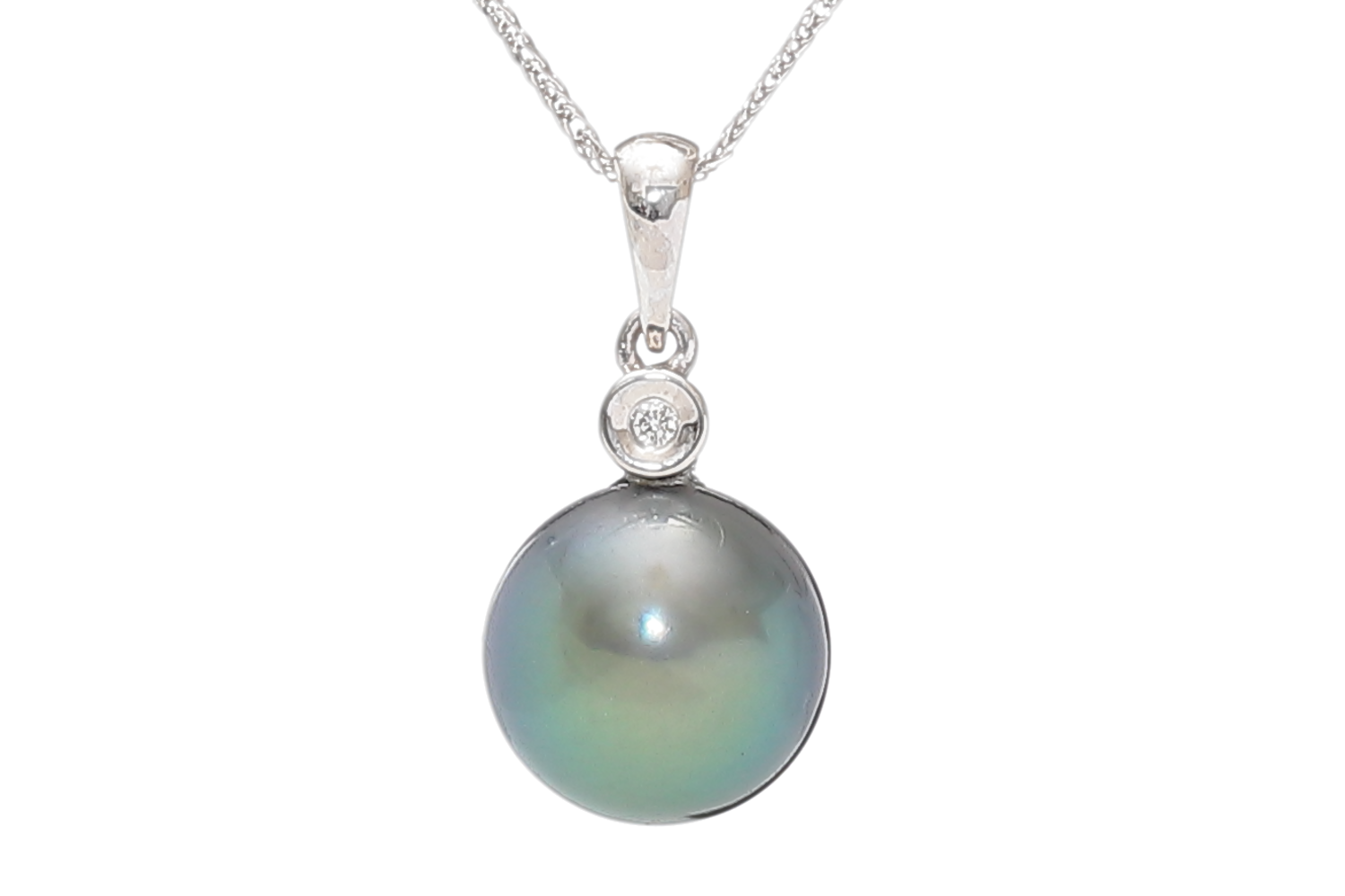 Kleine Tahiti-Perle in Weißgold mit einem Diamanten - 2
