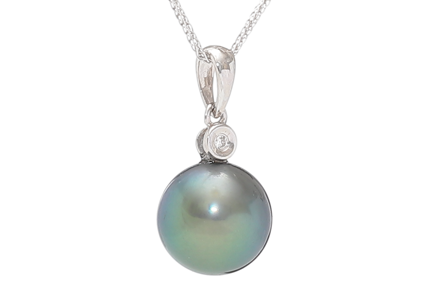 Kleine Tahiti-Perle in Weißgold mit einem Diamanten - 3