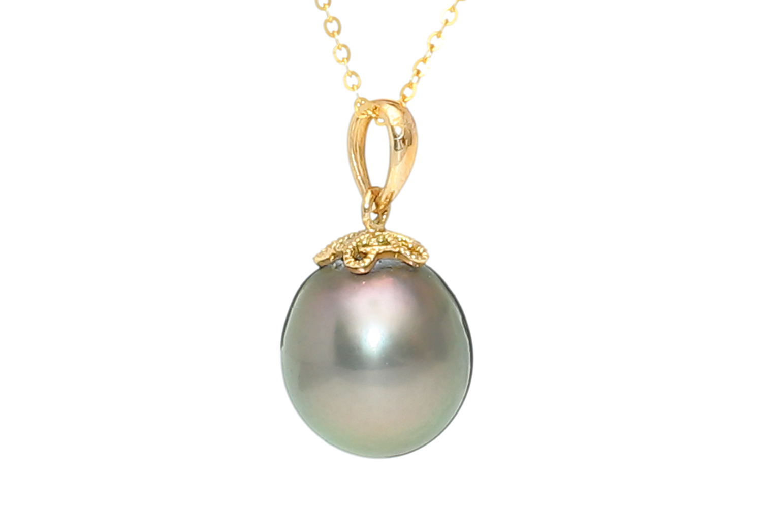Tropfenförmiger Tahiti-Perlenanhänger in Gold - 2