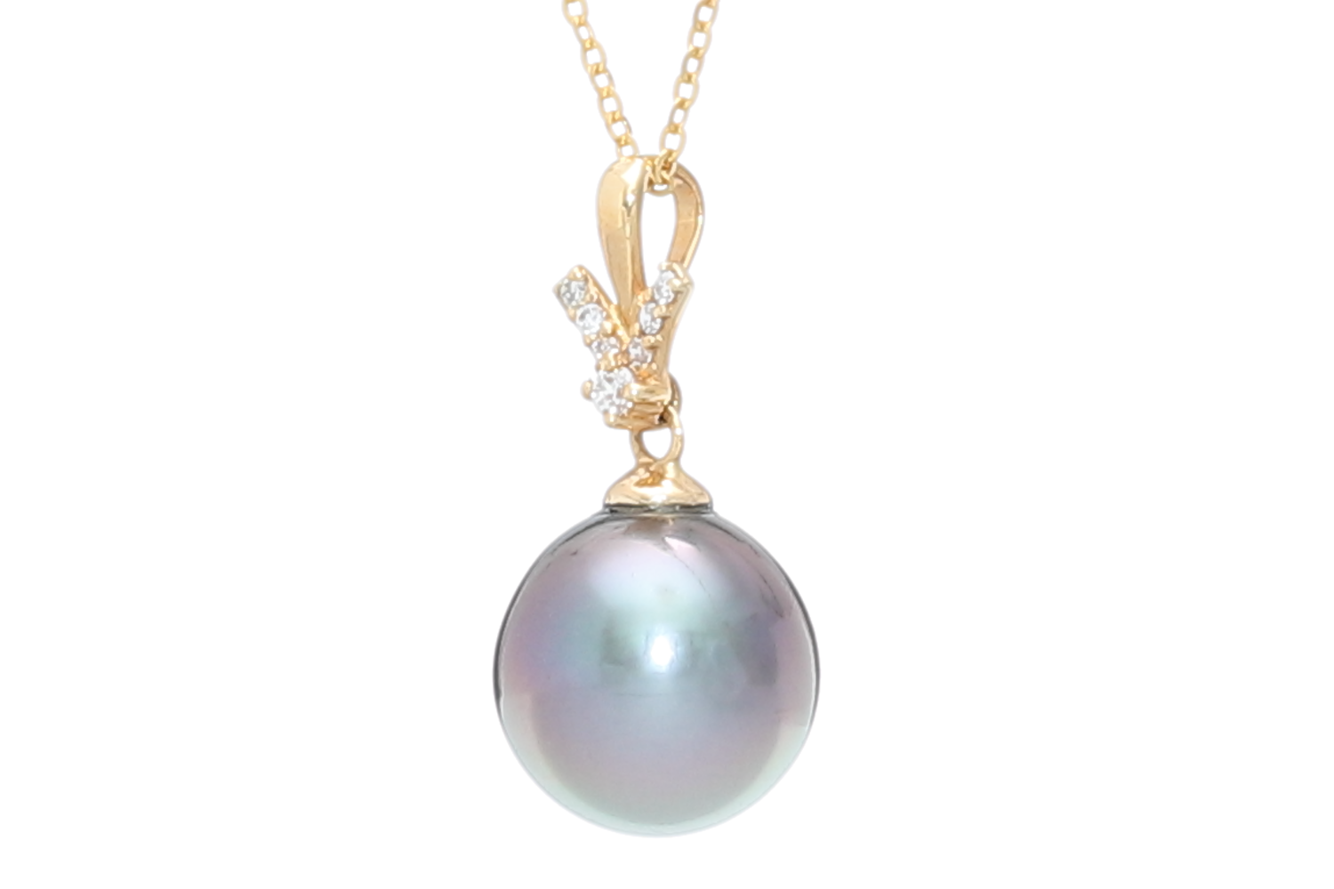 Perlenanhänger Tahiti in Gold mit 9–10 mm großen Diamanten - 2