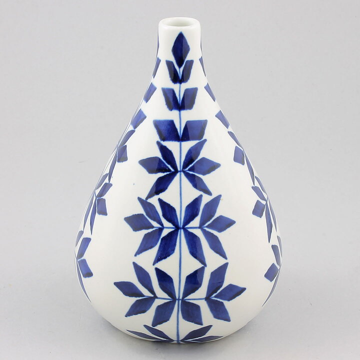 Karin Björquist (Indigo 1952) Drop Vase with Blue Leaf Decor 18 cm