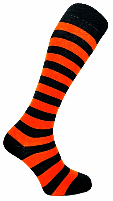 Knästrumpor Black-Orange Thick Stripe
