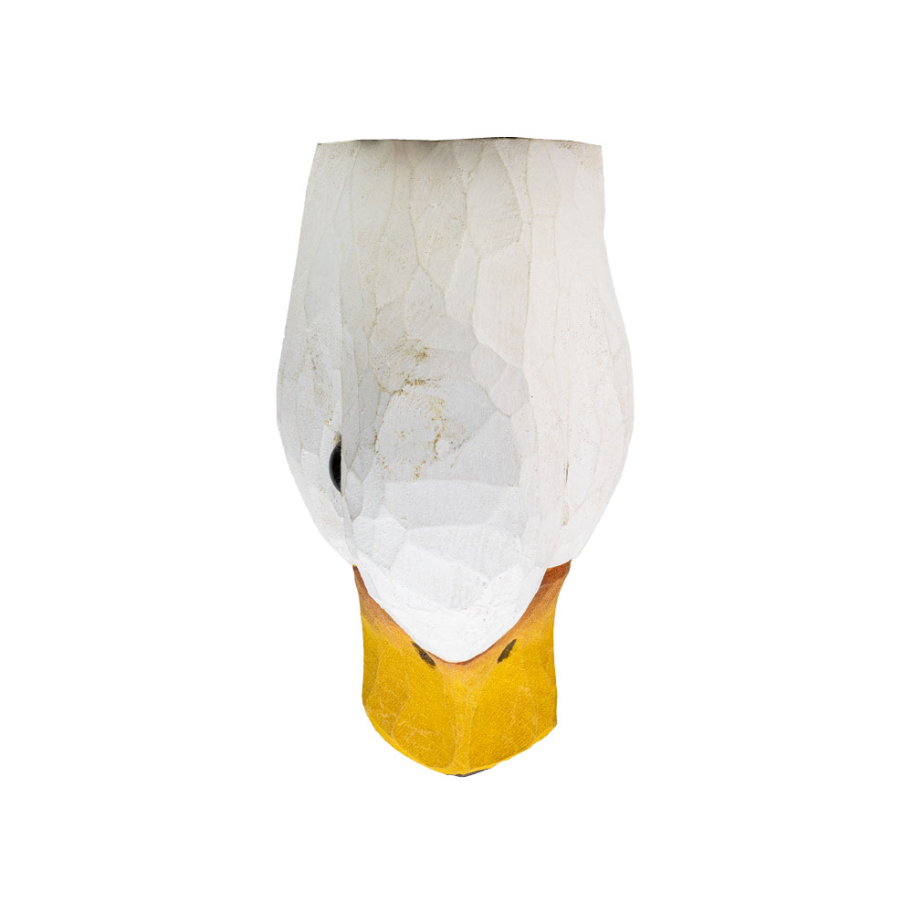 Patère Canard vue de dessus, avec une tête blanche sculptée, des facettes visibles et un bec jaune sur fond blanc.