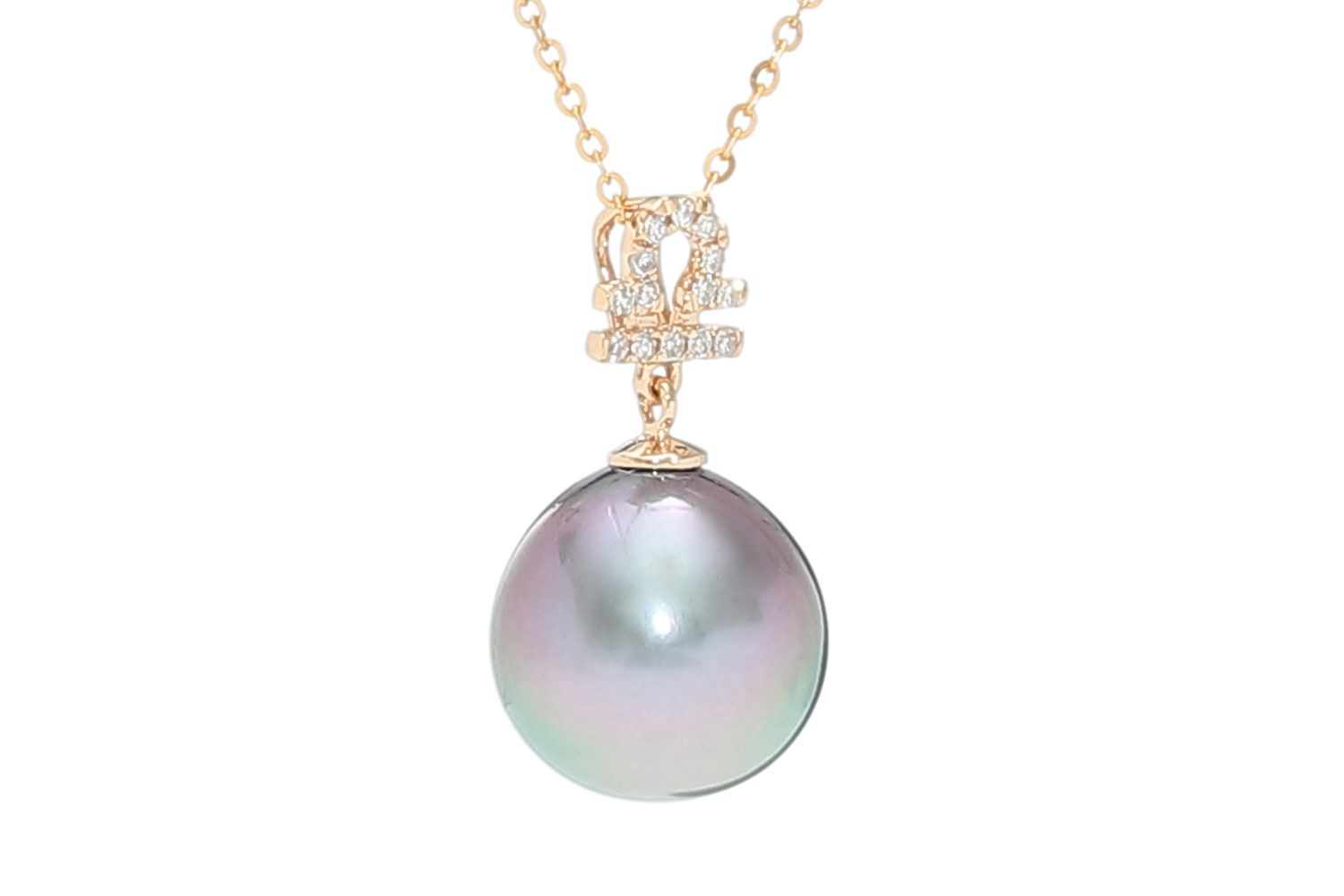 Libra-23Sep/22Oct, Tahitian pearl pendant set in gold with diamonds - 3