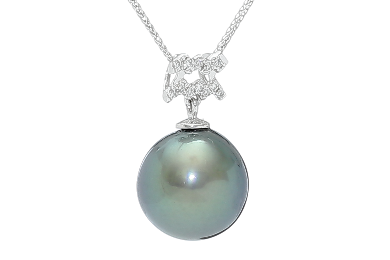 Acuario 20 ene / 18 feb, colgante con perla de Tahiti en oro blanco y diamantes - 2