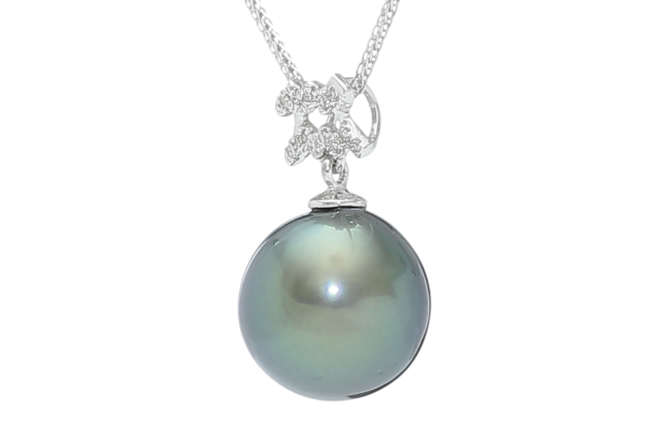 Acuario 20 ene / 18 feb, colgante con perla de Tahiti en oro blanco y diamantes - 3