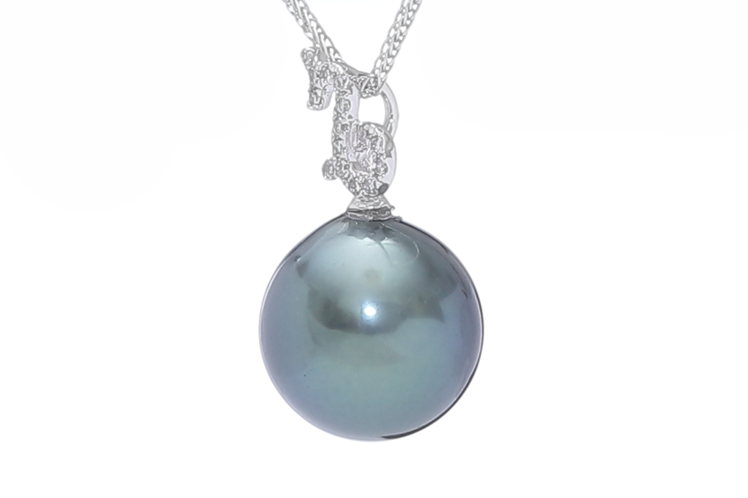 Capricorn-22Dec/19Jan, Tahitian pearl pendant set in white gold with diamonds - 2
