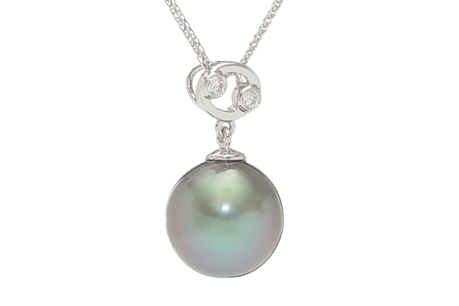 Cancer-22Jun/22Jul, Tahitian pearl pendant set in white gold with diamonds - 2