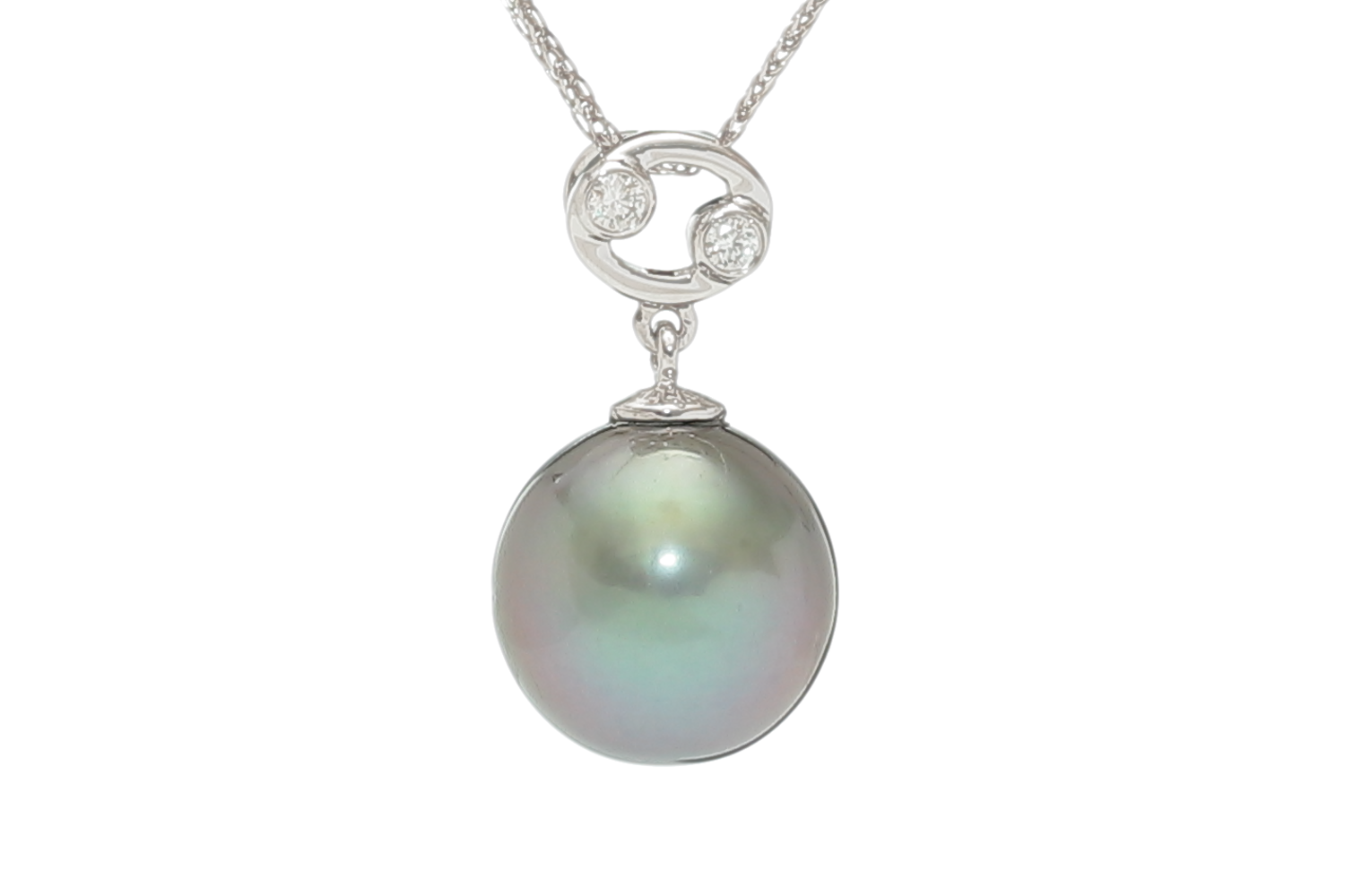Cancer-22Jun/22Jul, Tahitian pearl pendant set in white gold with diamonds