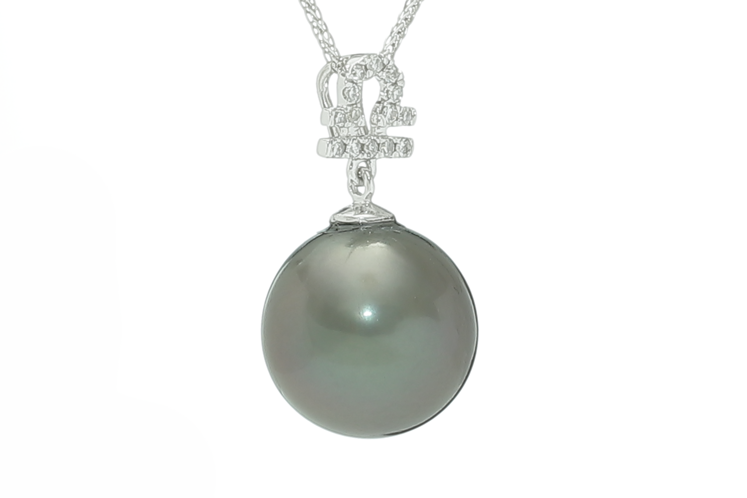 Bilancia-23Set / 22Ott,  pendente con perla di Tahiti in oro bianco e diamanti - 3