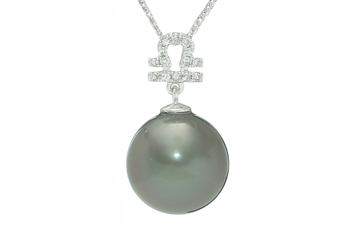 Bilancia-23Set / 22Ott,  pendente con perla di Tahiti in oro bianco e diamanti