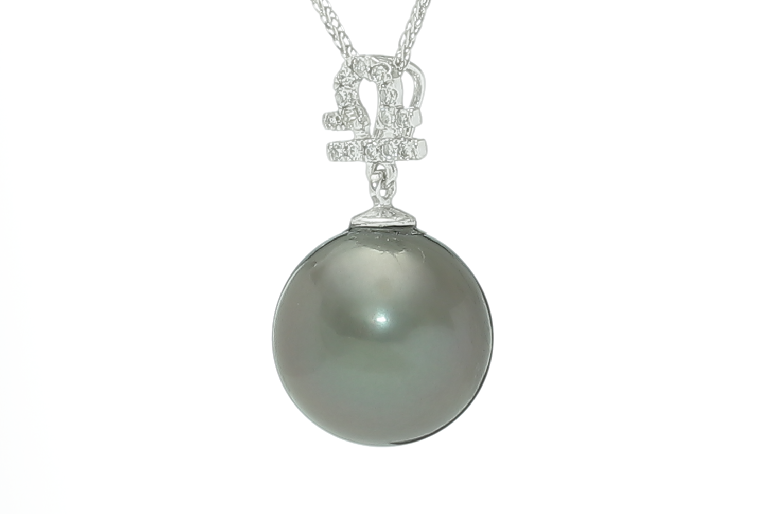 Bilancia-23Set / 22Ott,  pendente con perla di Tahiti in oro bianco e diamanti - 2