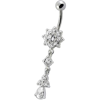 Piercing smycke till navelpiercing med blomma av kristaller och ett hänge