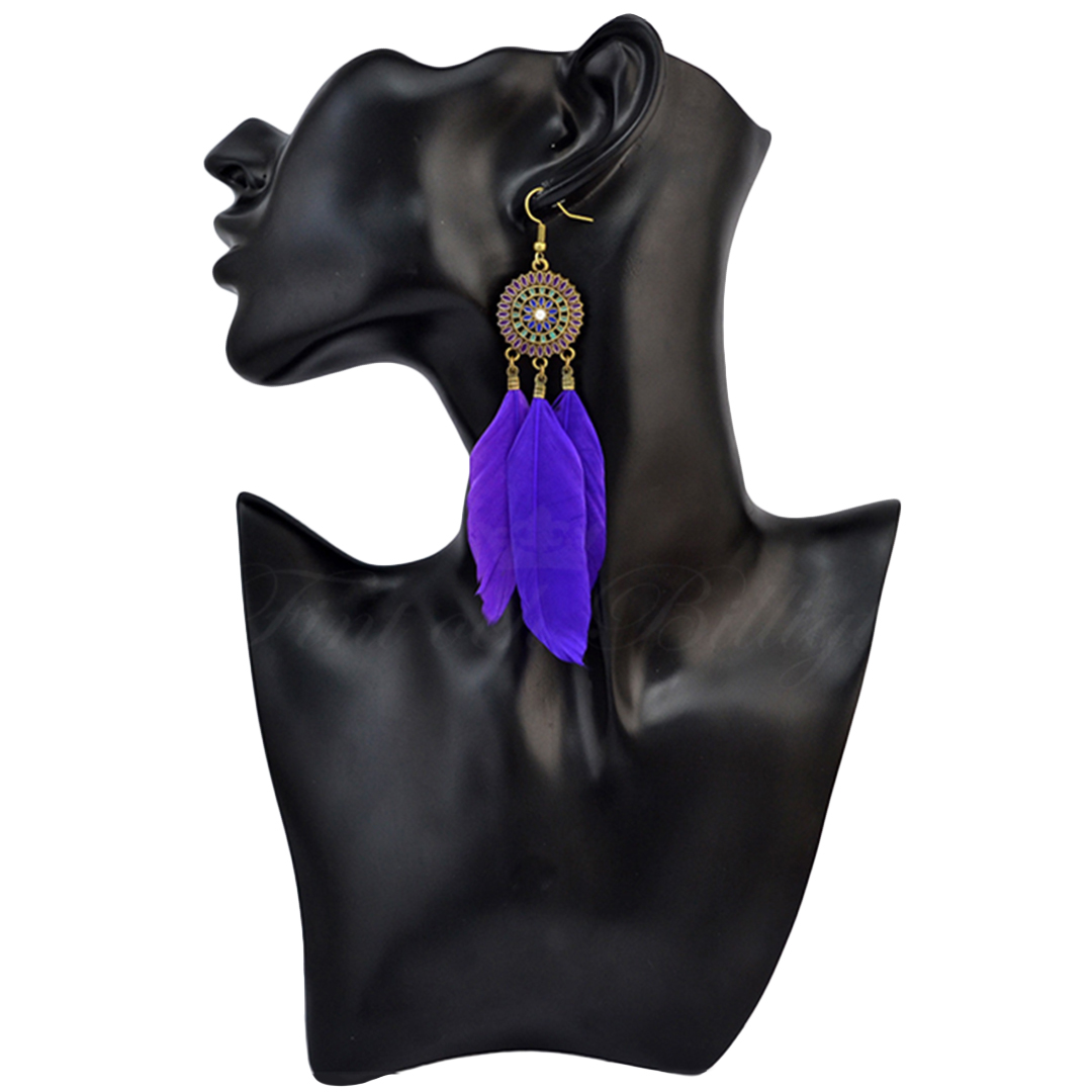 Retro Passion Purple - Feather Earrings Retro Style Purple Feathers - 2