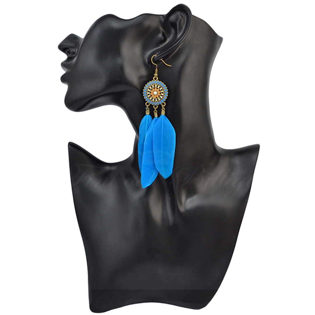 Retro Passion Blue - Feather Earrings Retro Style With Blue Feathers - 2