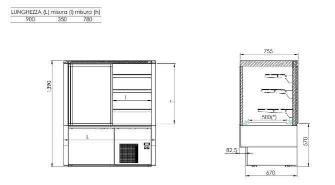 Refrigerated counter with 3 shelves, vertical front glass - 4