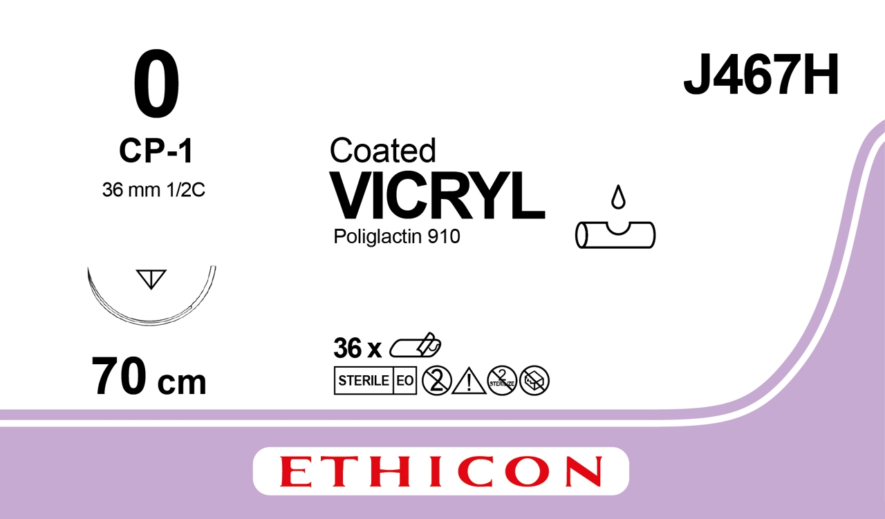 Vicryl suture 0, J467H, CP-1 needle, 70 cm purple