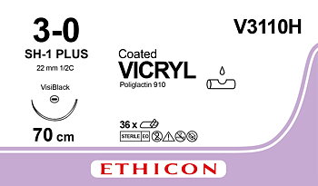 Vicryl suture 3-0, V3110H, JB-1 needle VB, 70 cm purple