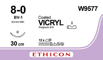 Vicryl suture 8-0, W9577, BV-1 needle, 30 cm purple