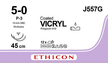 Vicryl suture 5-0, J557G, 2xG-3 13 mm MP needles, 45 cm purple