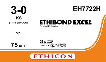 Ethibond suture 3-0, EH7722H, KS needle, 75 cm green
