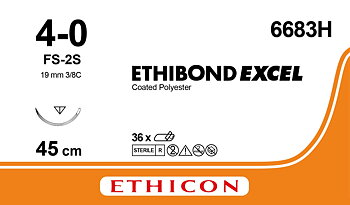 Ethibond suture 4-0, 6683H, FS-2 needle, 45 cm green