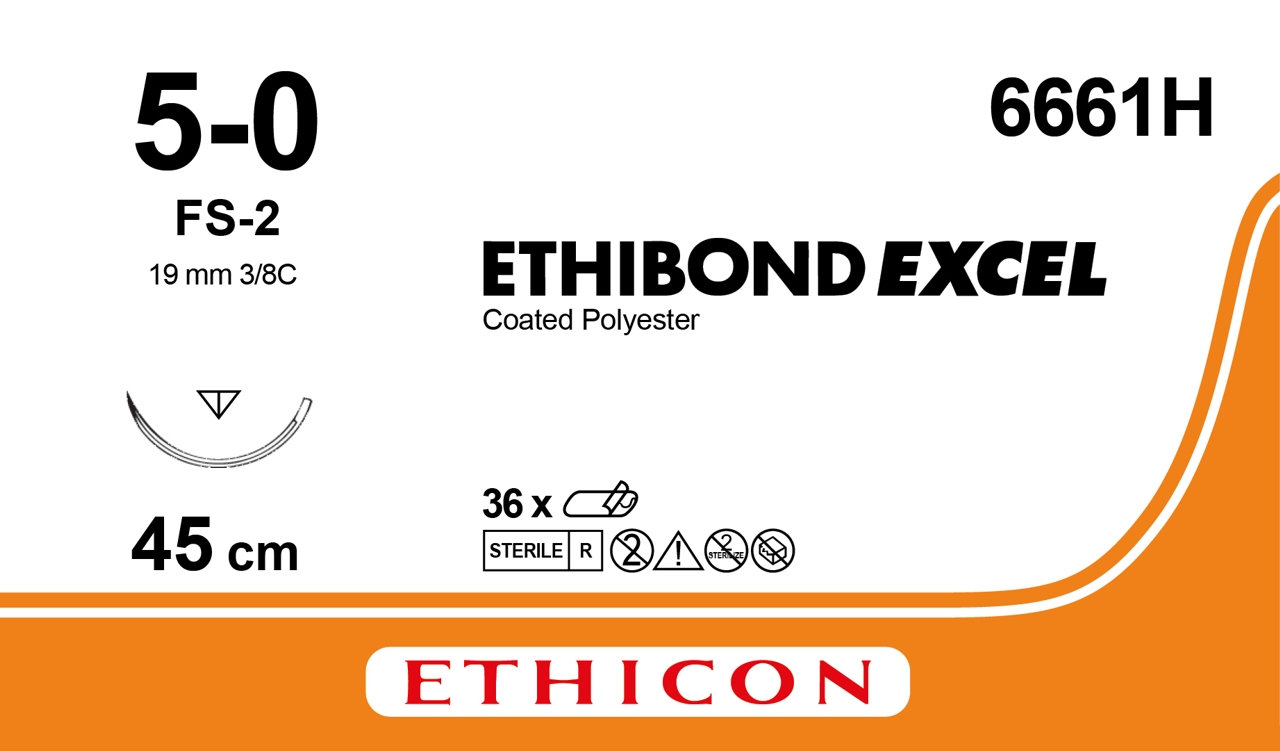 Ethibond suture 5-0, 6661H, FS-2 needle, 45 cm green