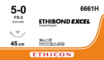 Ethibond suture 5-0, 6661H, FS-2 needle, 45 cm green