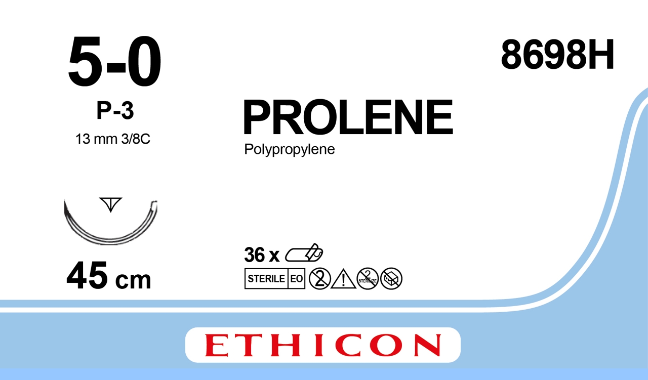 Prolene sutur 5-0, 8698H, P-3 MP needle, 45 cm blue
