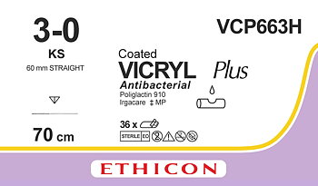 Vicryl Plus sutur 3-0, VCP663H, KS-60 needle, 70 cm undyed