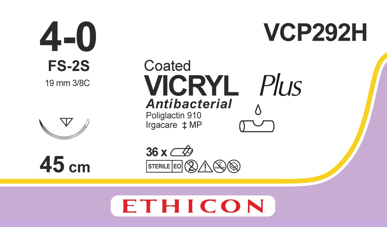 Vicryl Plus sutur 4-0, VCP292H, FS-2S needle, 45 cm undyed
