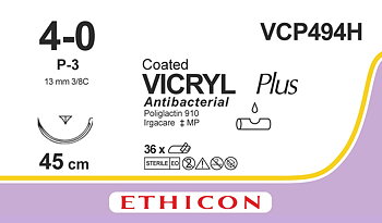 Vicryl Plus sutur 4-0, VCP494H, P-3 needle, 45 cm undyed