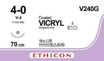 Vicryl suture 4-0, V240G, V-4 needle, 70 cm undyed