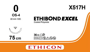 Ethibond suture 0, X517H, OS-4 75 cm green