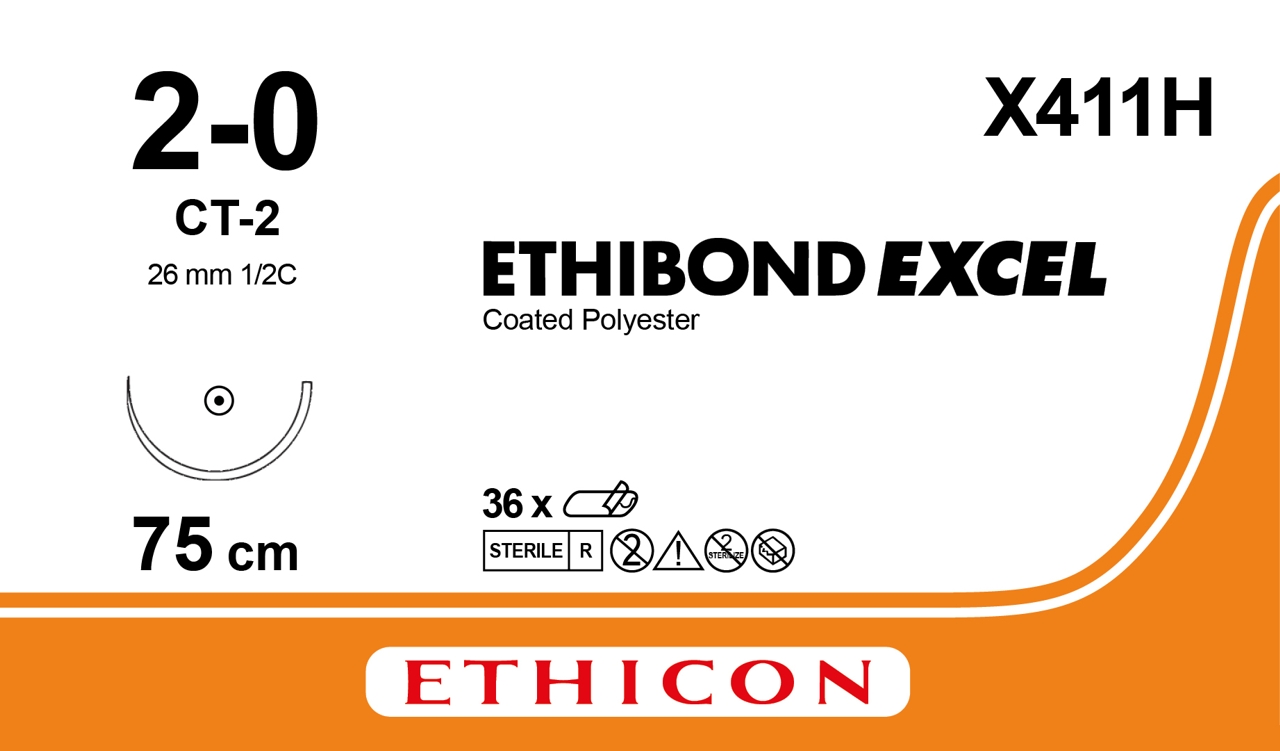 Ethibond sutur 2-0, X411H, CT-2 75 cm green