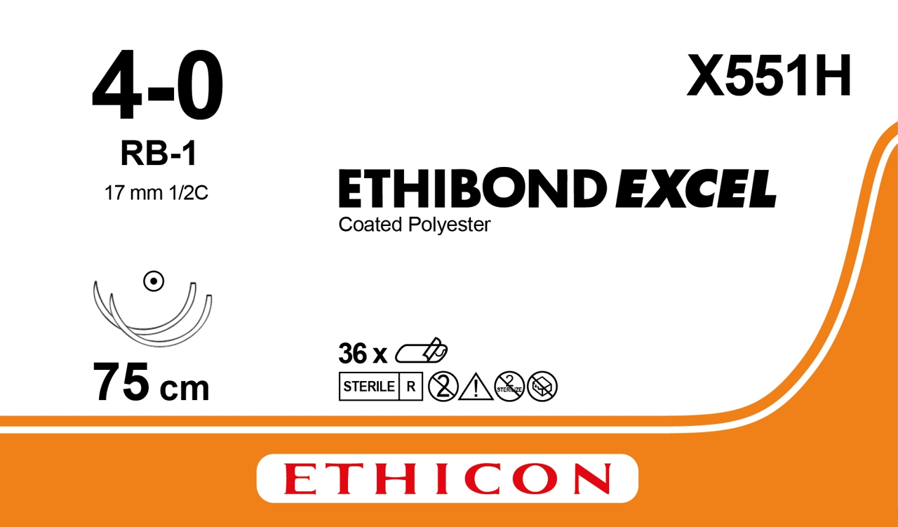 Ethibond suture 4-0, X551H, 2XRB-1 75 cm green