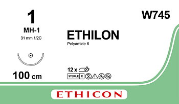 Ethilon sutur 1, W745, MH-1 100 cm black