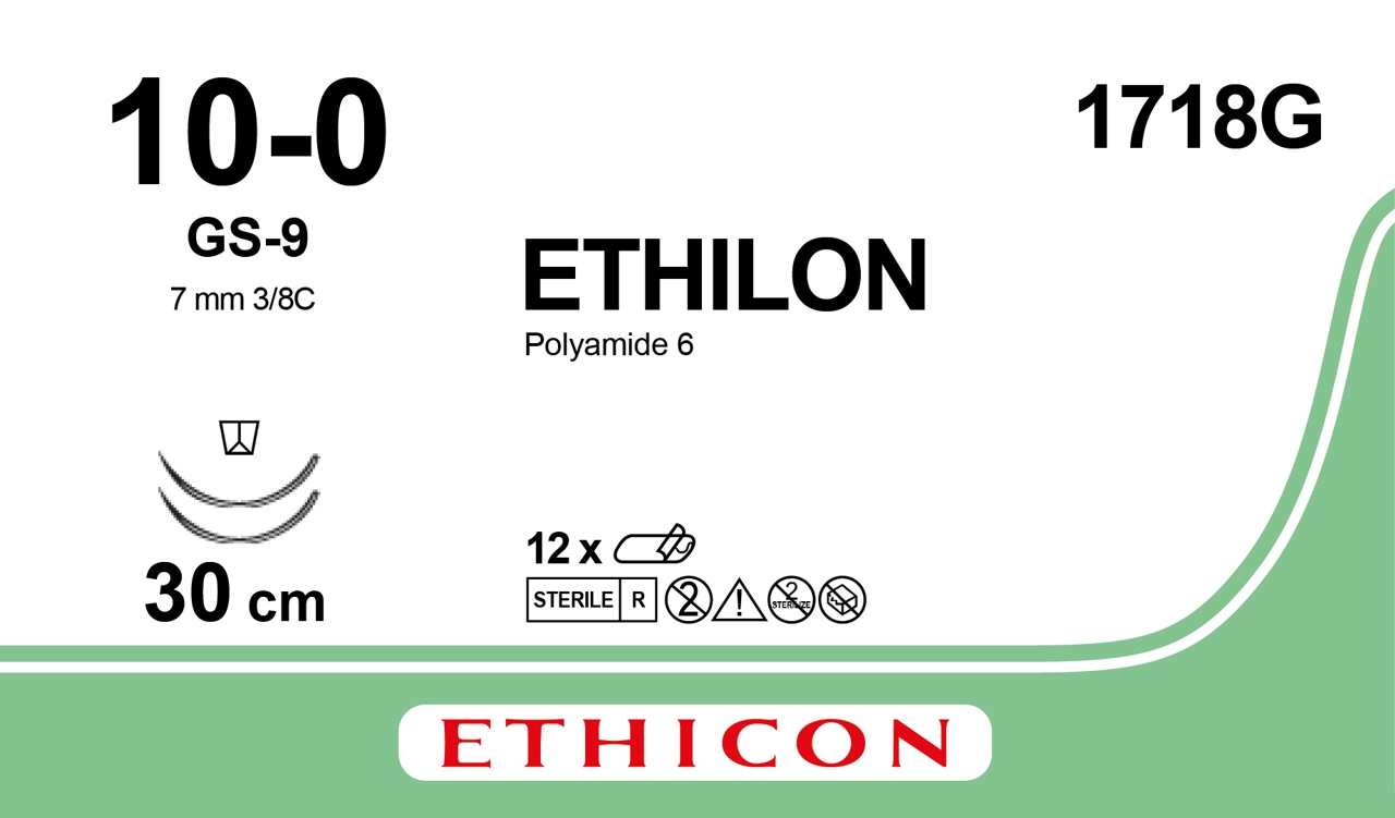 Ethilon suture 10-0, 1718G, 2XGS-9 30 cm black