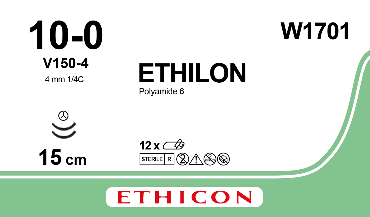 Ethilon suture 10-0, W1701, 2XV150-4 15 cm black
