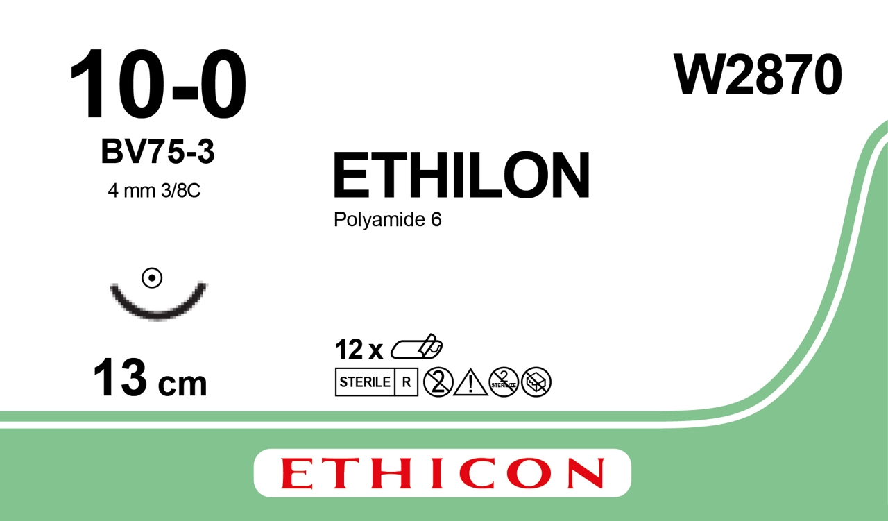 Ethilon suture 10-0, W2870, BV75-3 13 cm black