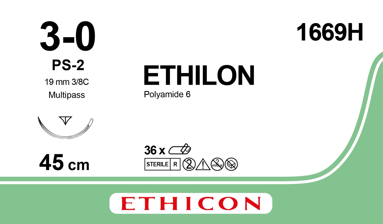 Ethilon suture 3-0, 1669H, PS-2 MP 45 cm black
