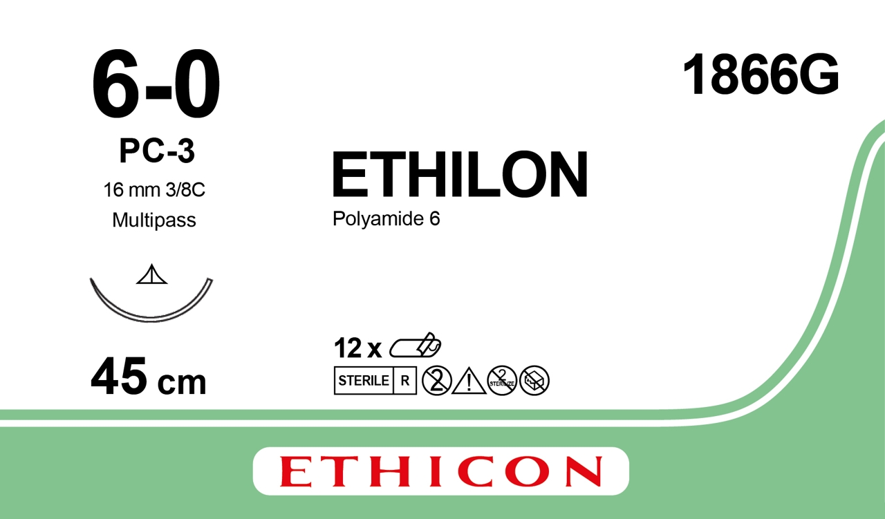 Ethilon sutur 6-0, 1866G, PC-3 MP 45 cm black