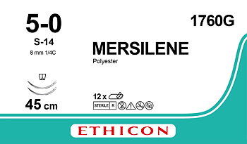 Mersilene suture 5-0, 1760G, 2XS-14 45 cm white