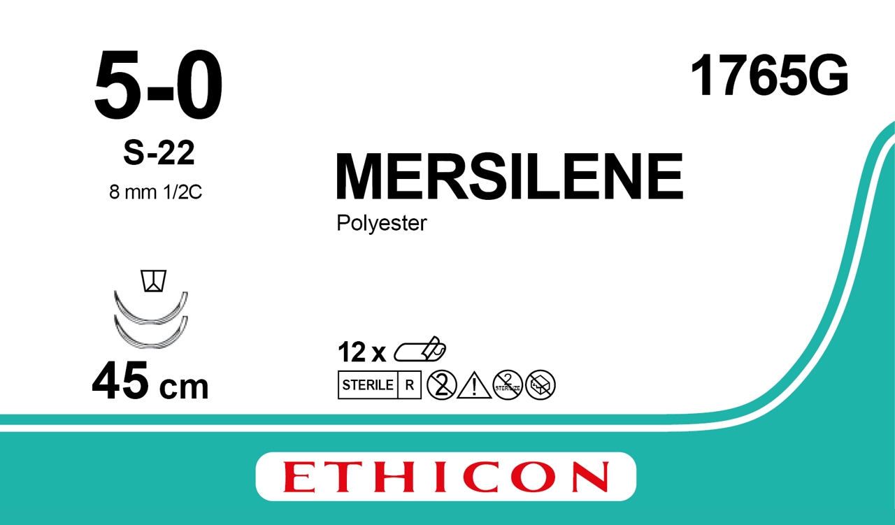 Mersilene suture 5-0, 1765G, 2XS-22 45 cm white