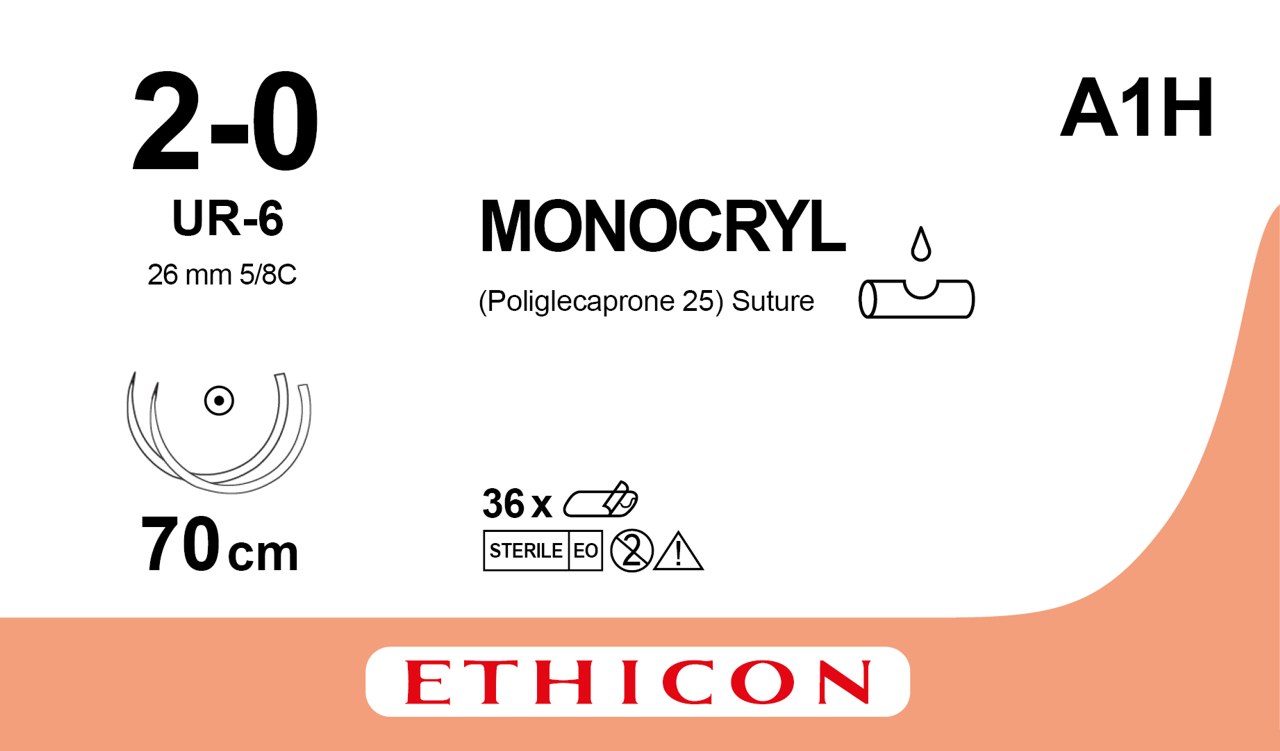 Monocryl suture 2-0, A1H, 2XUR-6 70 cm purple