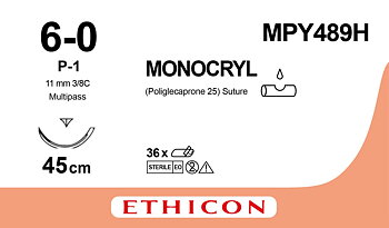 Monocryl sutur 6-0, MPY489H, P-1 MP 45 cm undyed