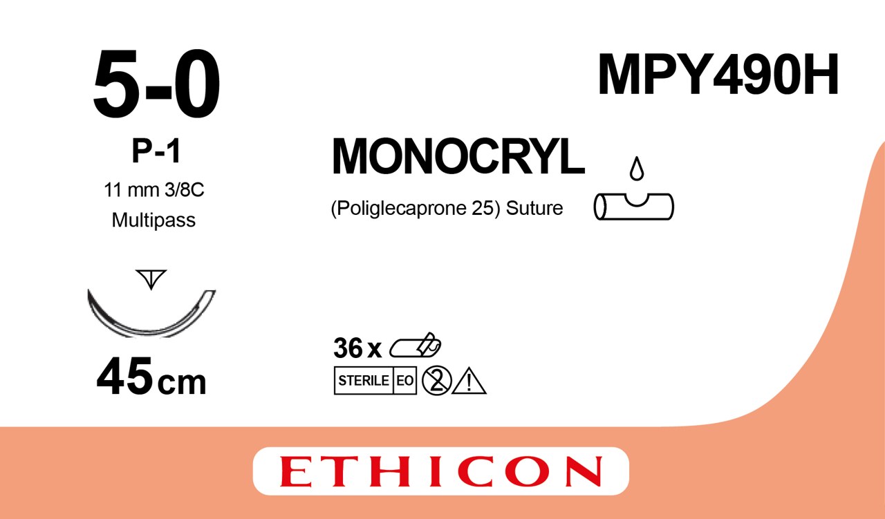 Monocryl sutur 5-0, MPY490H, P-1 MP 45 cm undyed