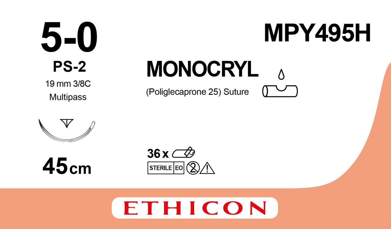 Monocryl suture 5-0, MPY495H, PS-2 MP 45 cm undyed